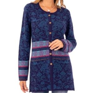 Novica 100% Baby Alpaca 'Romantic Nature in Indigo" Button Front Long Cardigan S